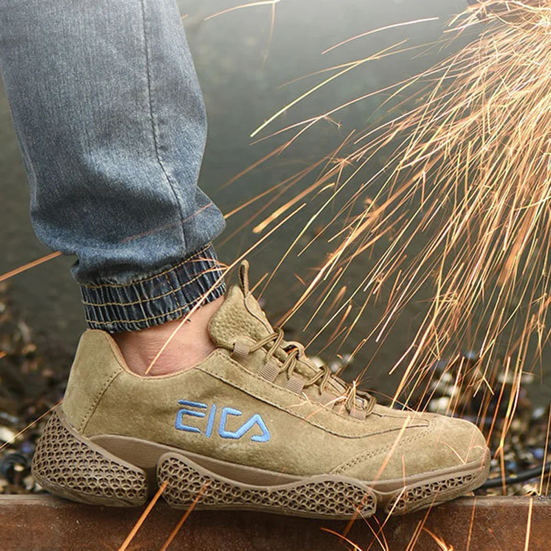 Manlegu Brown Men'S Boots Work Safety Shoes Leather Shoes Men Winter Footwear Anti-Smashing Anti-Slip Steel Toe Work Safety Boot