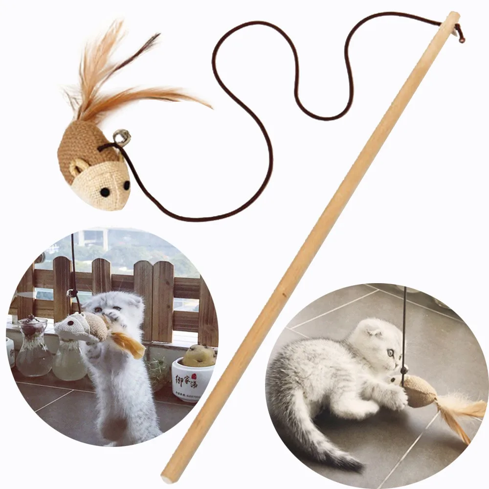 1PC 40cm Pet Cat Teaser Toys Feather Linen Wand Catcher Stick Interactive Wood Rod Mouse Toy #10 | Дом и сад