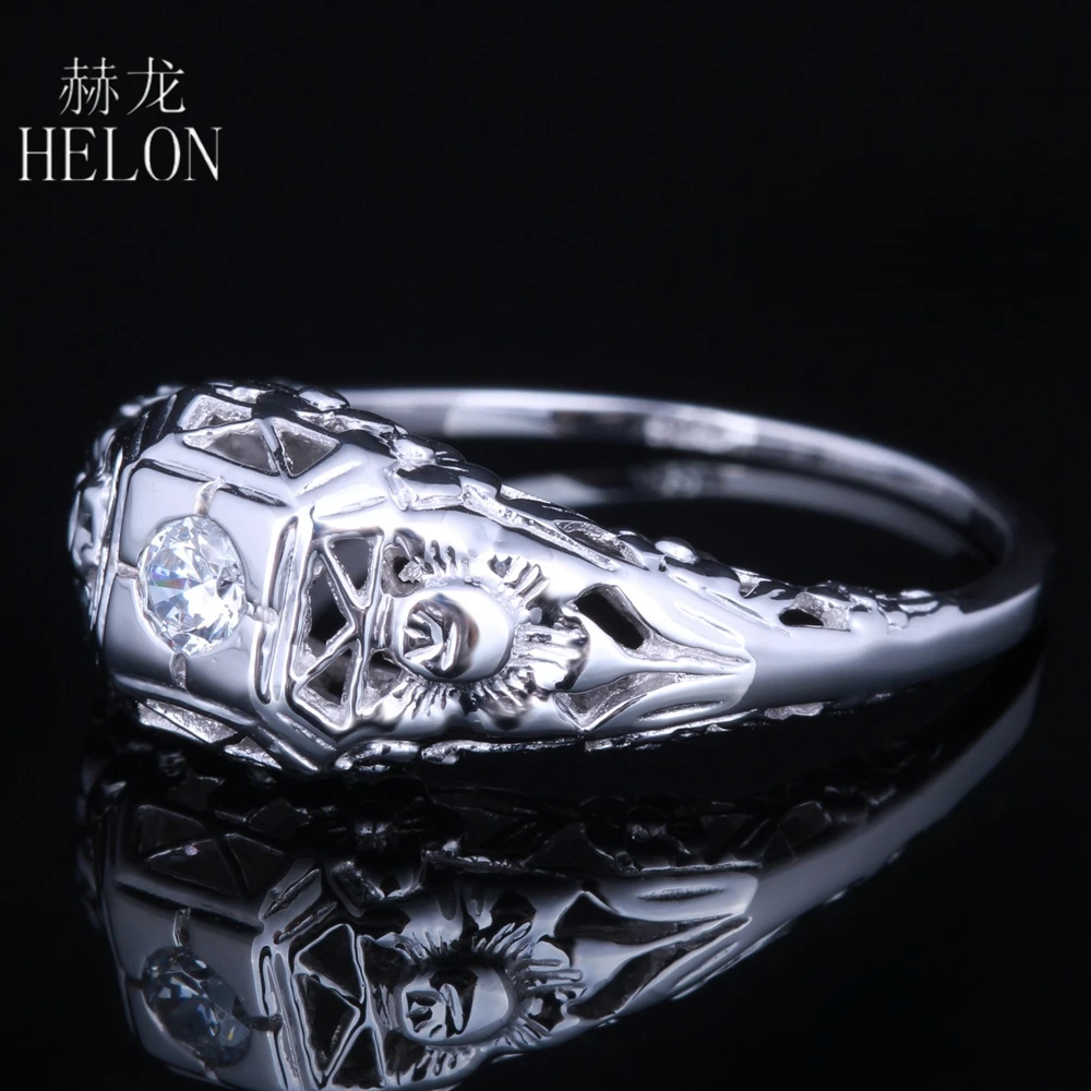 HELON твердое 10 к белое золото VVS/DF Лаборатория Grown Diamond обручальное кольцо 0.1CT Moissanite винтажное свадебное кольцо ювелирные изделия для женщин подарок