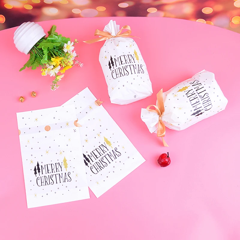 New 10 Pieces White Golden Christmas Tree Merry Christmas Gift Bags Candy Bags For Merry Christmas