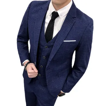 

( Jackets + Vests + Pants ) New Men's Fashion Boutique Groom Wedding Dress Suits Three-piece Suits Male Business Suits S-5XL