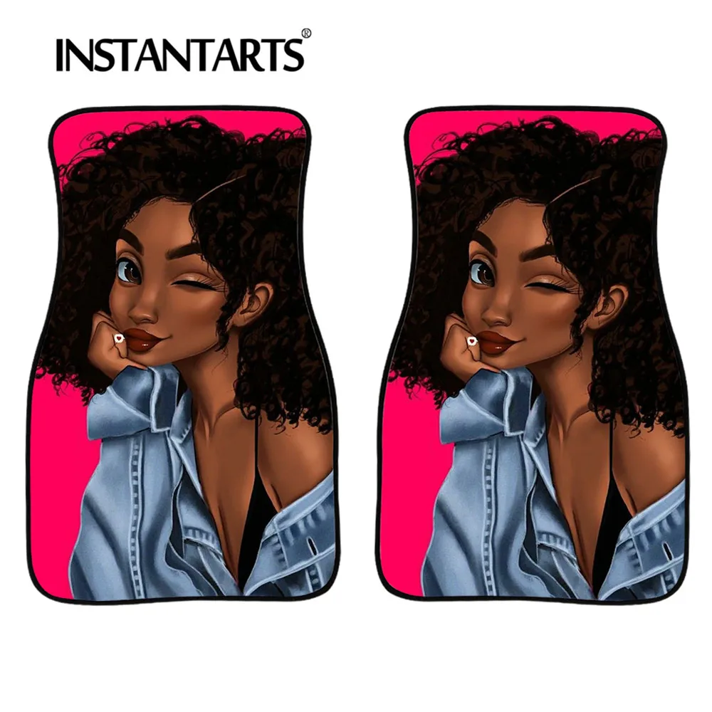 

INSTANTARTS Art African Black Girl Hair Women Pattern Car Floor Mats Carpet Girls Car Mats Carpet Comfortable Universal Car Mat