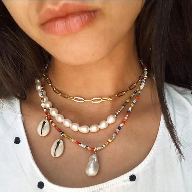 Boho Puka Natuurlijke porceleinslak Shell ketting vrouwen verklaring parrel barokke bijoux choker ketting Collier de coquillays