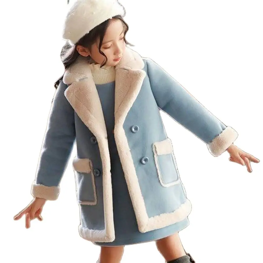 

Winter Woolen Jacket For Girl 2022 Plus Velvet Thickening Keep Warm Fashion Coat Patchwork Casual Parkas Children's Clothing