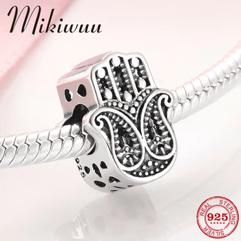 

100% 925 Sterling Silver Lucky Element Fatima Hand Charm Bead Fit Original Mikiwuu Women Bracelet Necklace Jewelry 2019