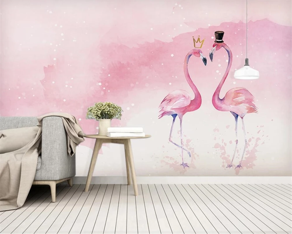 

beibehang Customize new modern Nordic style pink couple flamingo kids room background wallpaper papel de parede 3d papier peint