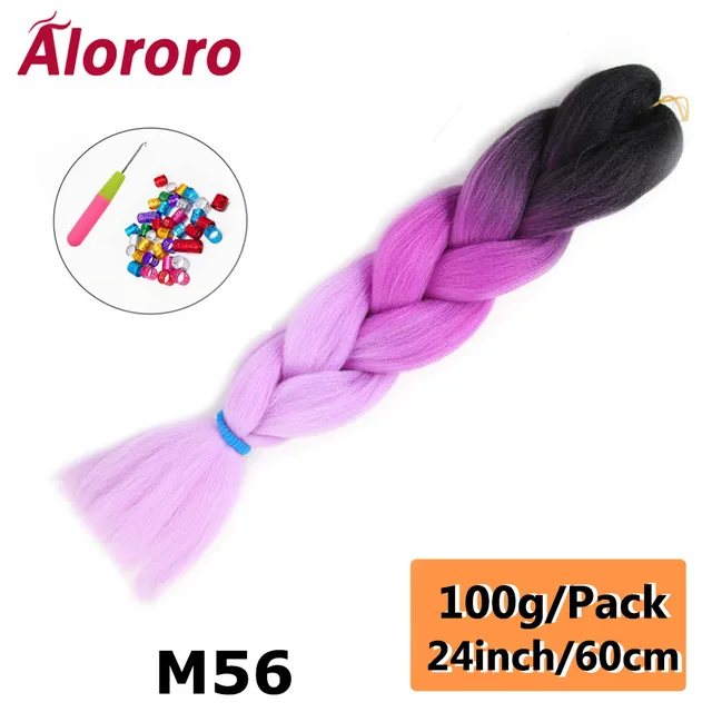 Alororo Synthetic Kanekalon Hair 24 Inch Ombre Extensions Hair for Braids Afro Blue Pink Purple Crochet Braiding Hair Wholesale 24inches-M56