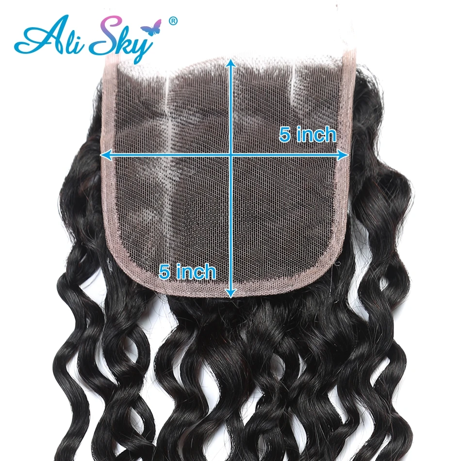 Alisky волосы 5x5 перуанские человеческие волосы волна Кружева Закрытие с детскими волосами /средний/три части Remy человеческие волосы "-22" натуральный Цвет