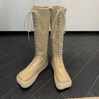 

Brand High Quality Women Knee High Boots Sexy Wedges Platform Shoes Women Black Beige Dress Party Basic Shoes Woman Long Boots