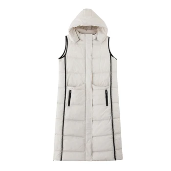 

Women Sleeveless Plus Size Vests Jacket ParkaAutumn Winter Female Loose Thinken Warm Zipper Hooded Long Cotton Padded Vest Coat