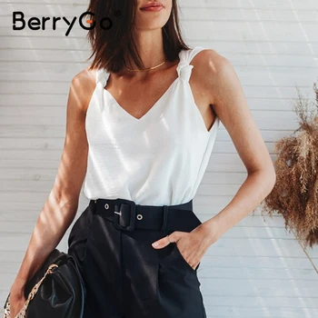 

BerryGo Causal white autumn winter women vest Basic v-neck bow short female vest Elegant office lady sleeveless new fashion vest