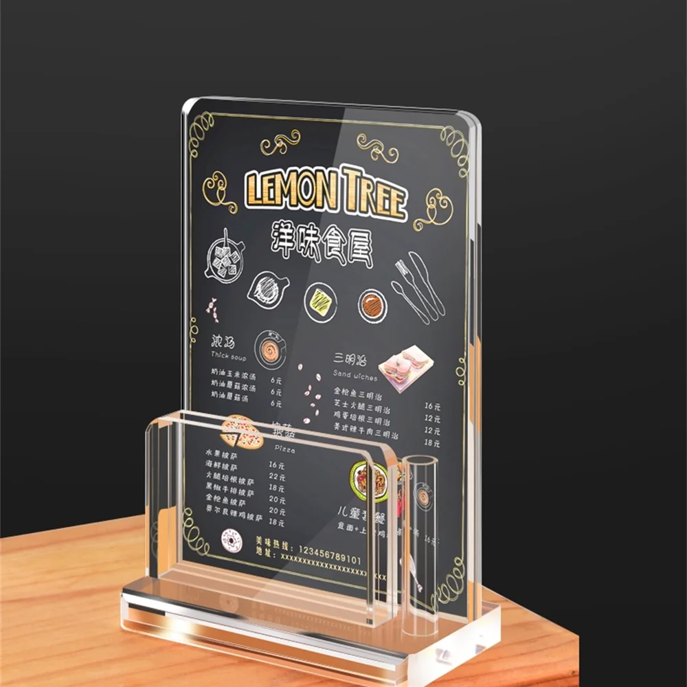 Acrylic Table Sign Holder  With Pen Seat Liquor Advertising Price Tag Standing Meal Menu Stand Display Frame 10 pcs 20 10cm double side acrylic table display stand sign billboard holder menu price tag display holder