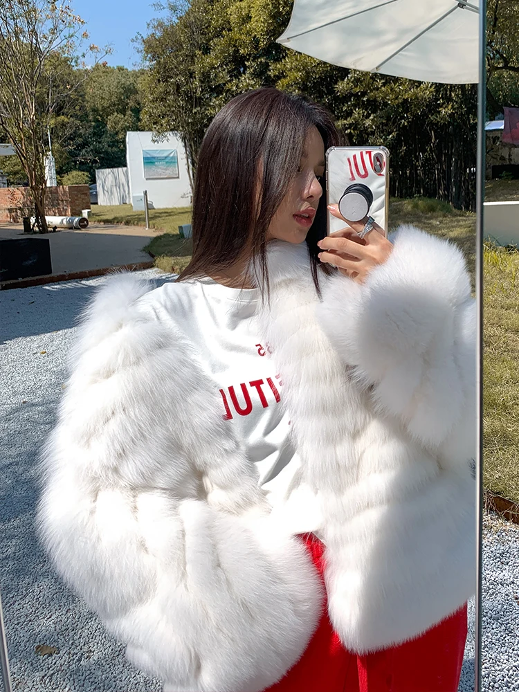 LUXURY WHITE Fox Fur Full Coat With Whole Skins, Fur Coa, Luxury