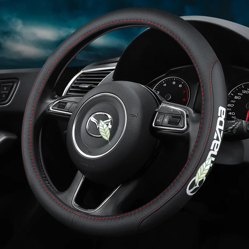 Car Steering Wheel Cover Anti-Slip for Mazda 2 3 5 6 8 RX MX CX30 CX5 CX7 CX3 CX9 Atenza AXELA Logo 38cm Accessories