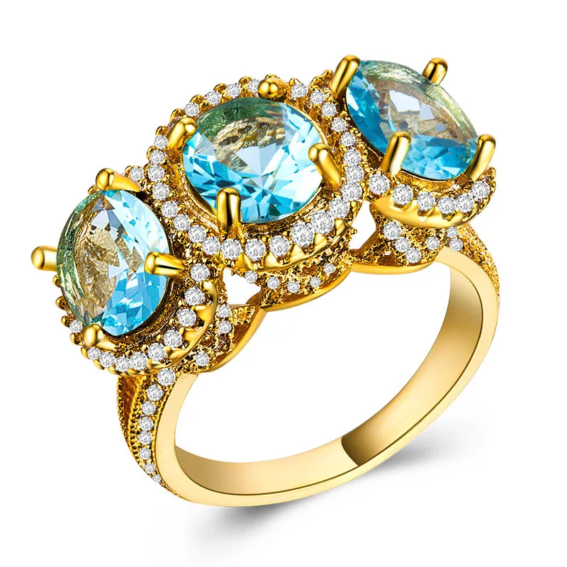 blue Bague Ringen Настоящее 925 Серебряное очаровательное кольцо золотого цвета с сапфировым драгоценным камнем ювелирные изделия обручальные кольца Размер 6-10 - Цвет камня: blue