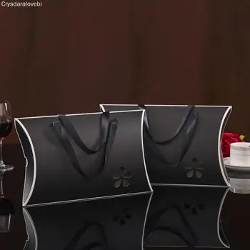 

10pcs 32*20*5.5cm Black white orange paper pillow gift cardboard box with ribbon handle Hollow towel scarf paper packaging box