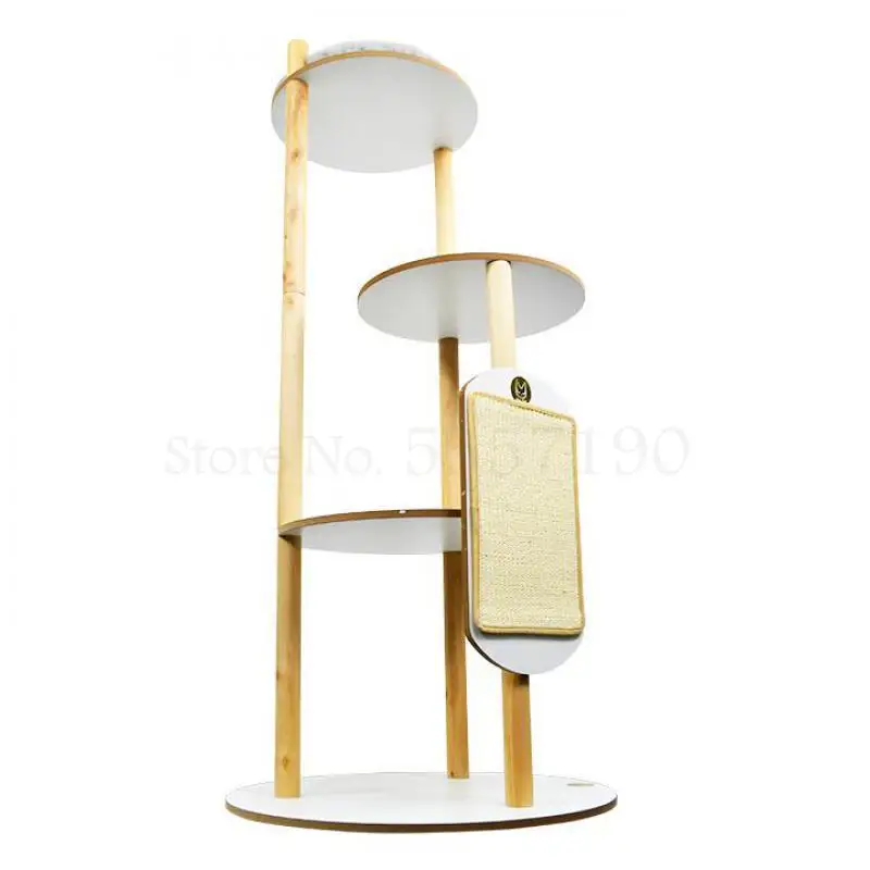 Minimalist solid wood cat climbing frame original toy sisal scratching board tree jumping platform hammock | Дом и сад