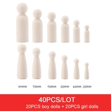 40 шт. пара 90 мм, 75 мм, 65 мм, 55 мм, 35 мм деревянные колышки для кукол ручной работы DIY пустые деревянные куклы для домашнего декора необработанные Pegdolls