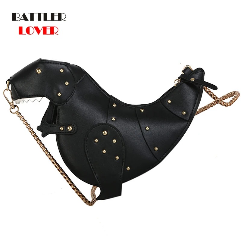 Trend Fashion 3D Dinosaur Design Rivets Flaps Handbag for Women Chain Purse Shoulder Tote Ladies Crossbody Mini Messenger Bag