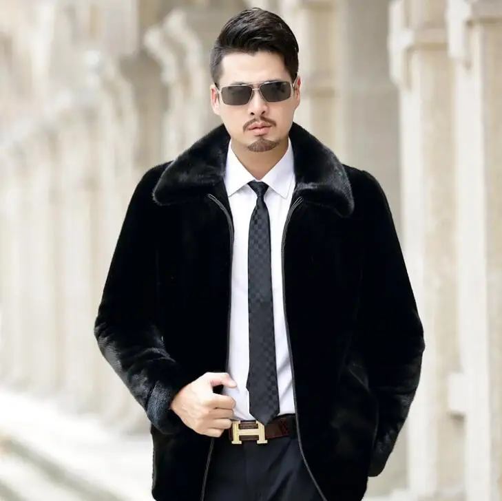 

Autumn short faux mink fur leather jacket mens winter thicken warm fur leather coat men loose jackets jaqueta de couro B124