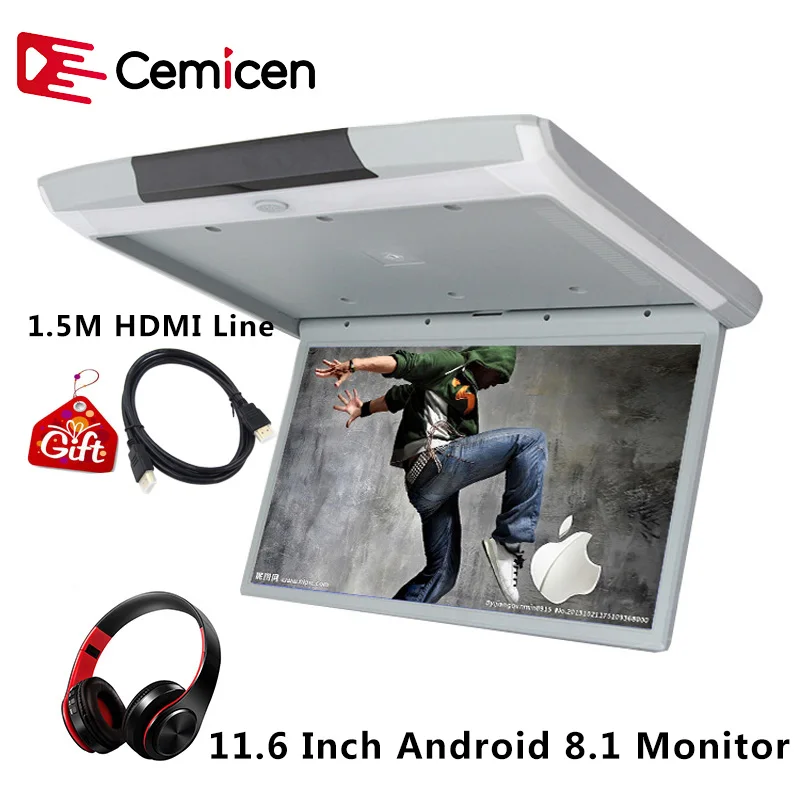 

Cemicen 11.6 Inch Android 8.1 Car Monitor Ceiling Mount Roof 1080P Video IPS Screen WIFI/HDMI/USB/SD/FM/Bluetooth/Speaker/Game