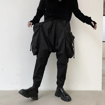 

2020 spring new men's personality large pocket pants men's harem casual pants hairdresser overalls pants singer costumes