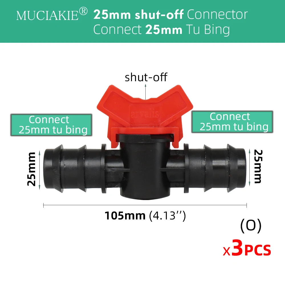 MUCIAKIE 16mm 20mm 25mm End Plug Elbow Tee Shut-off Connector Connect 16 20 25mm PE Tu Bing Garden Water Connecter Fittings