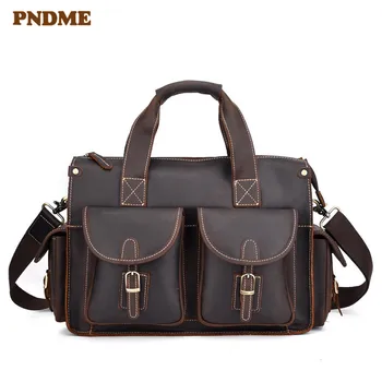 

Retro crazy horse cowhide men's briefcase business genuine leather large-capacity multi-pocket handbag shoulder messenger bags