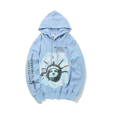 Europe And America New Style off Ow White Lady Liberty Torch Hooded Men And Women Thin Hoodie Couples Hoodie Coat