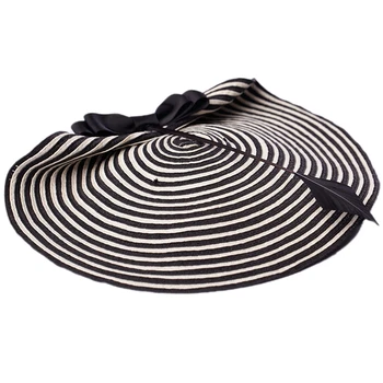 

Wedding Hat Female Elegant Black White Feather Stripe Top Hat Beret