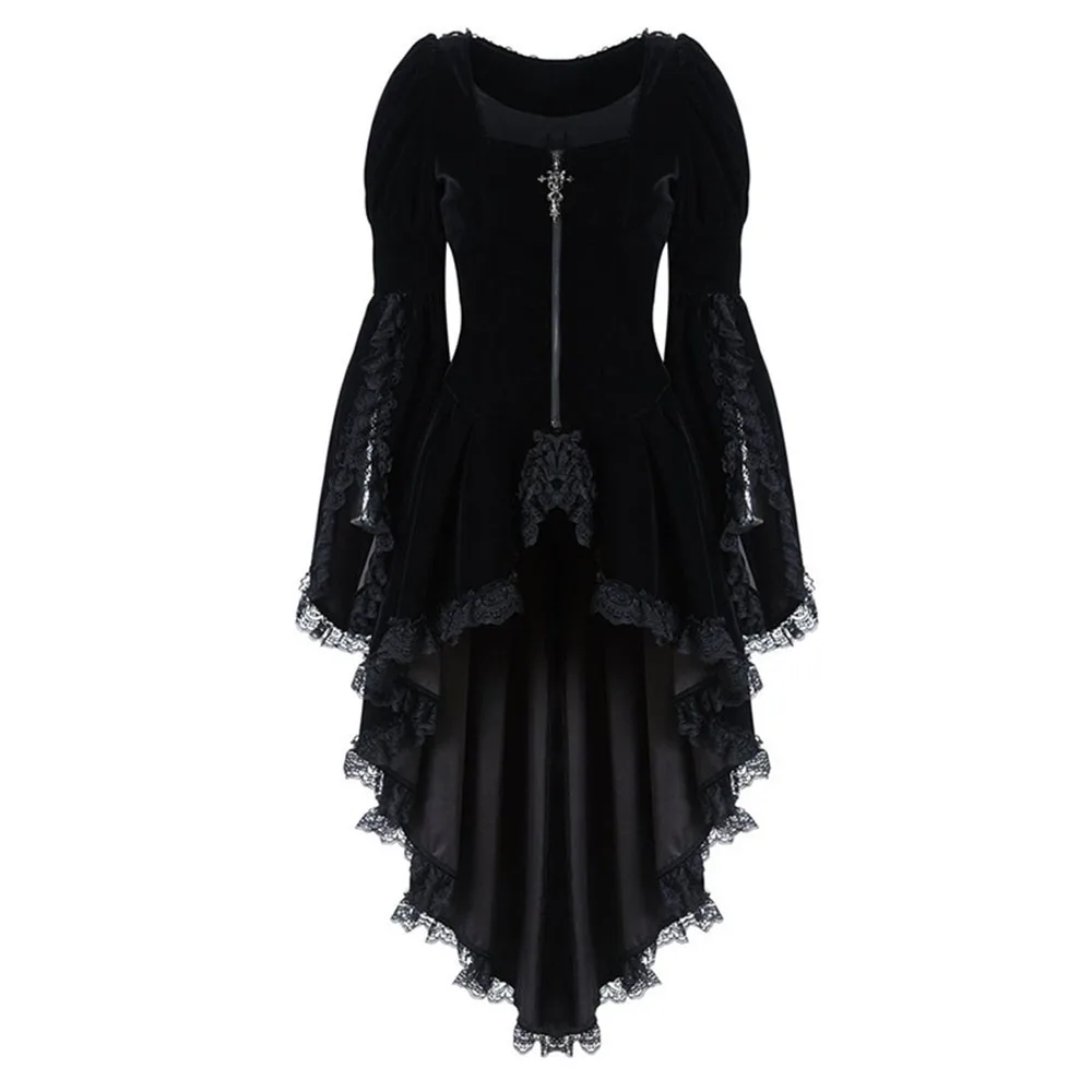 

Gothic Chic Long Blouse Women Spring Elegant Plus Size Party Red Slim Zipper Lace Plain Tops Female Vintage Fashion Goth Shirts