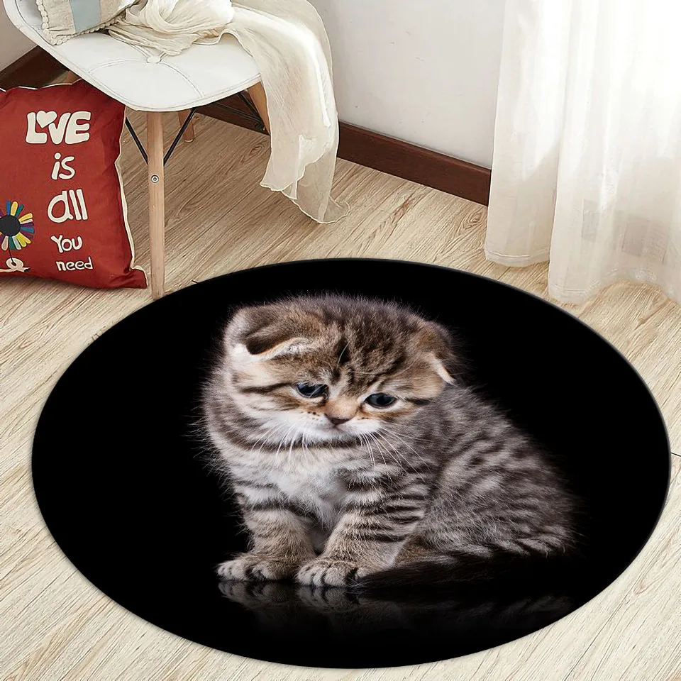 

Cute Cat Floor Rug Bedroom Round 3D Animal Pattern Play Mat For Children Bedside Mat For Kids Room Living Room Rug Large