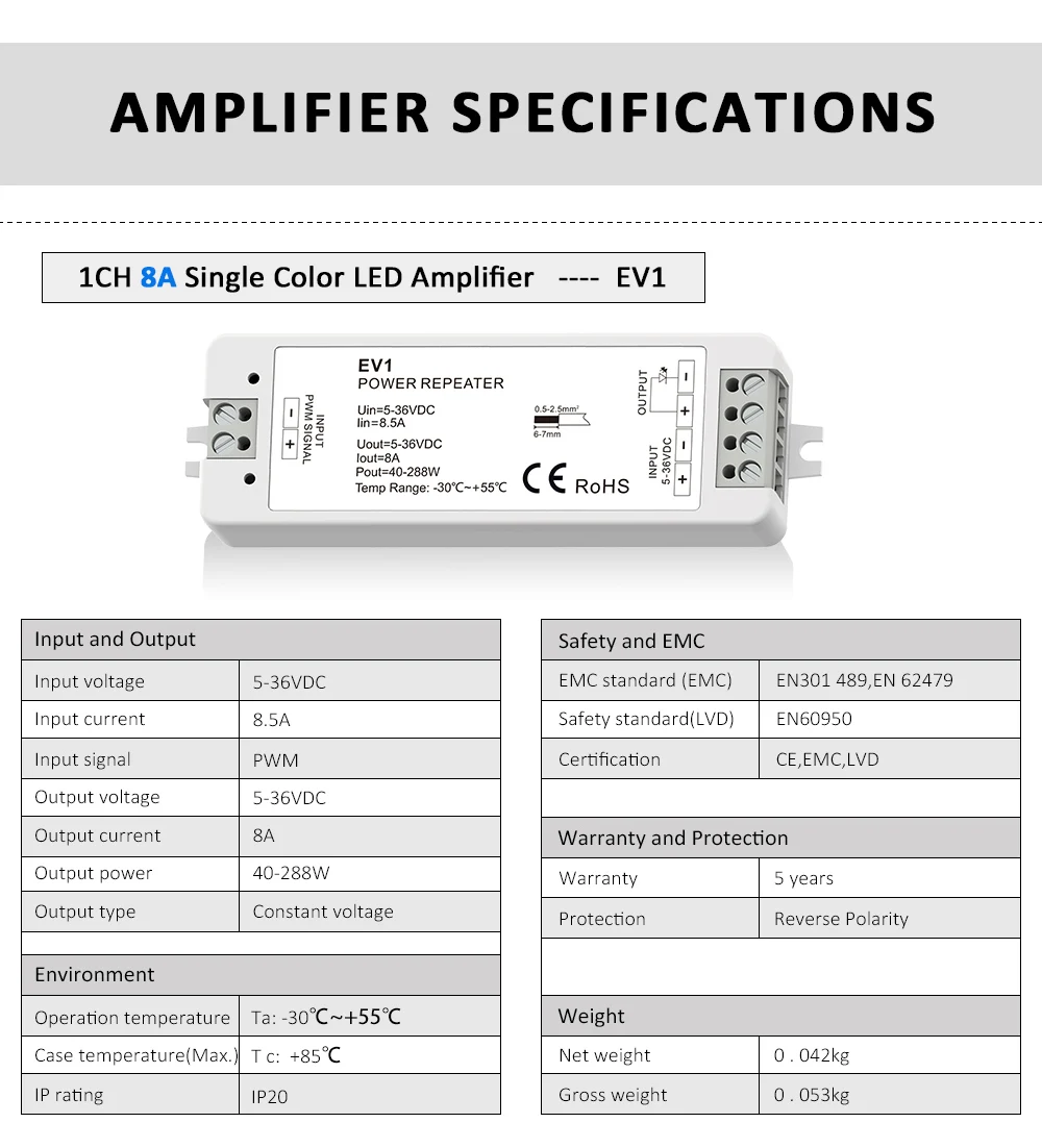 led, amplificador 5ch 5v 12v 24v 36v