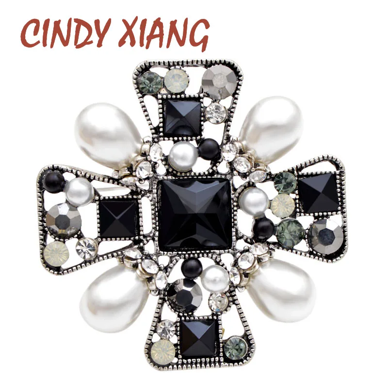 Женская брошь в стиле барокко виде креста CINDY XIANG винтажное украшение с жемчугом и
