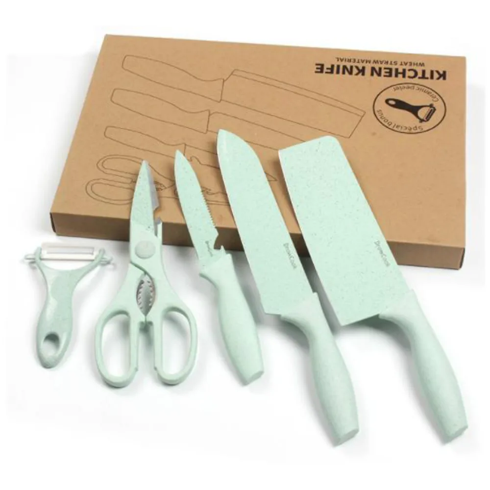 5 шт. набор кухонных ножей из нержавеющей стали лезвия наборы шеф-ножей Santoku утилита для очистки овощей Кухонные инструменты с подарочной коробкой - Цвет: Green