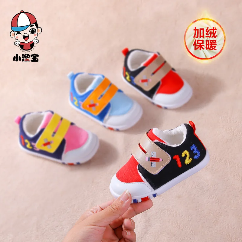 

Xiao liu Treasure Winter Brushed And Thick Cotton Shoes Male Baby Soft Bottom Toddler Shoes 1-3 Years Old Anti-slip Wear-Resista