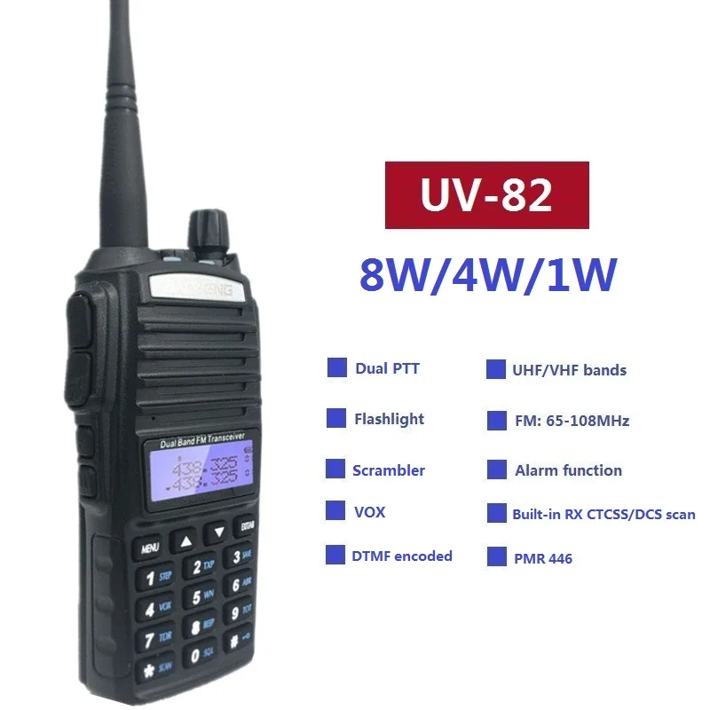 8 Вт Мощный Baofeng UV-82 FM Walkie Talkie 10 км UHF VHF морской CB радио VOX трансивер UV 82 дальность двухсторонний радиопередатчик