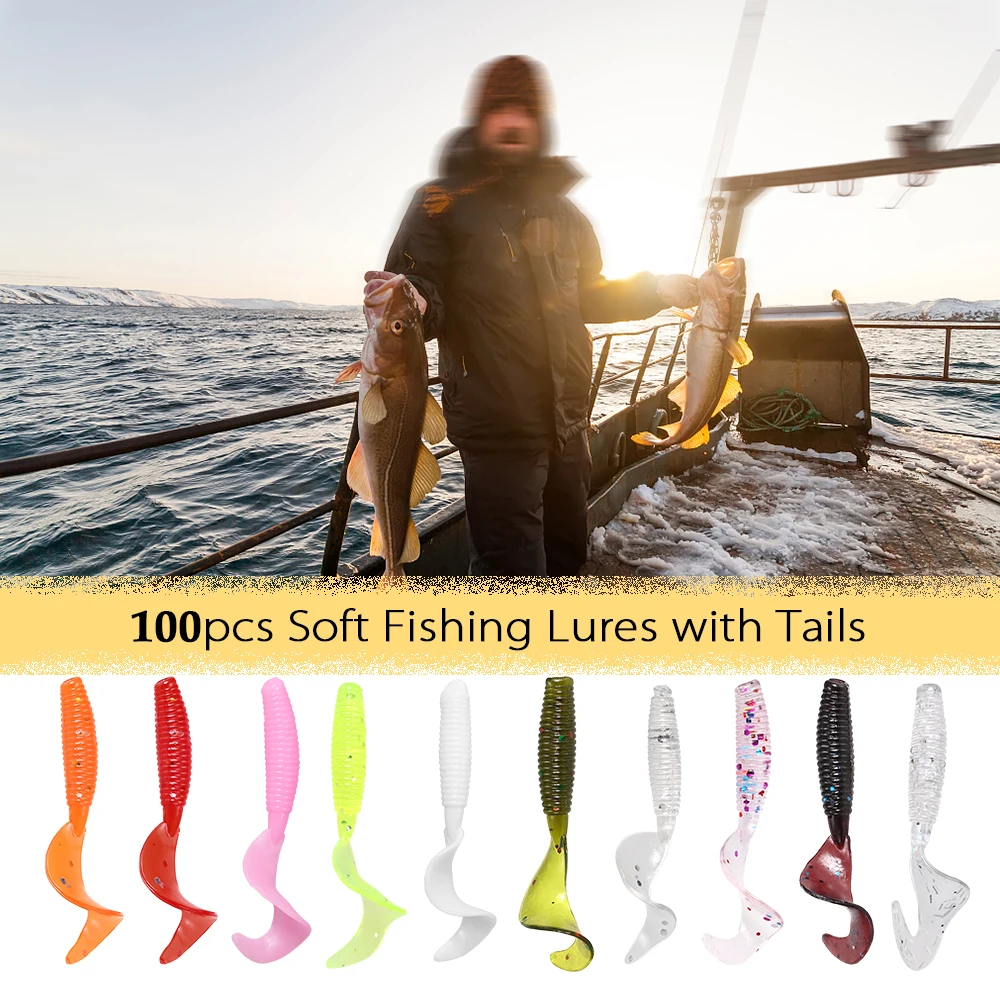 

100pcs 4cm Fishing Bait Lure Soft Artificial Fishing Lures Swimbait Tail Grub Lures Worm Moggot Grub Lures Baits Fishing Lure