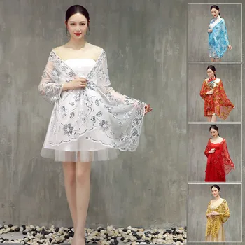 

White Bridal Lace Bolero Shrug Wraps With Sequin Long Formal Evening Party Dress Cape Wedding Wraps Shawls Casual Women Bolero