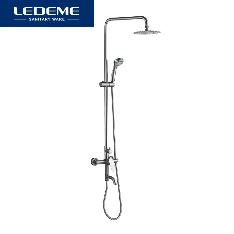 LEDEME Shower Mixers Faucet Brushed Rain Shower Faucets Taps Wall Round Hand Stainless Steel Mixer Tap Set L72402
