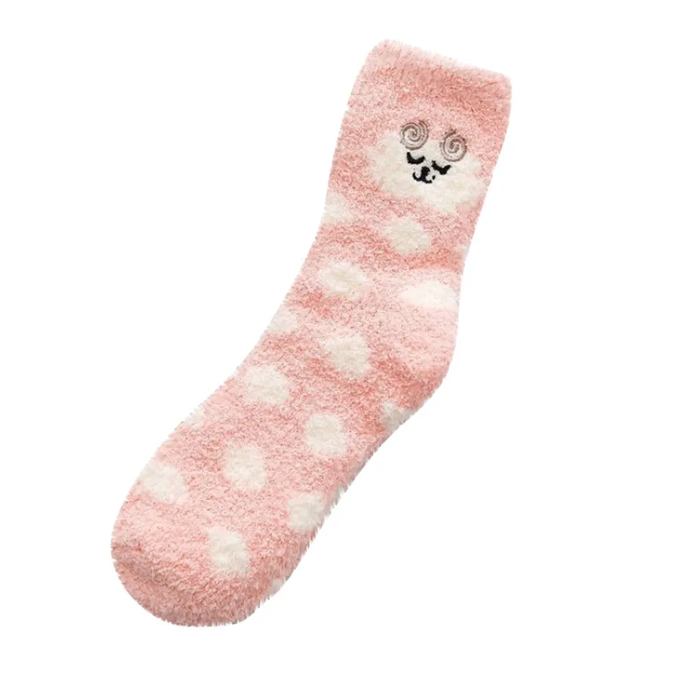 Женские носки, толстые тяжелые зимние теплые пушистые носки в горошек с принтом животных