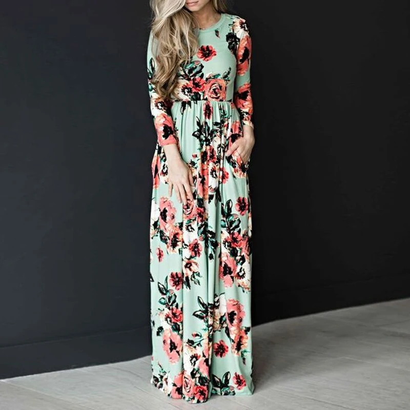 Женское длинное платье с поясом, весенне-летние платья с принтом в русском стиле, длинные элегантные вечерние платья в пол - Цвет: 3