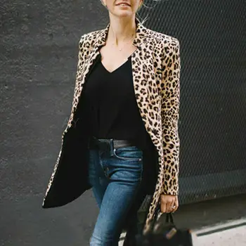 

Leopard Print Streetwear Jacket Women Clothes 2019 Autumn Fashion Office Ladies Slim Outerwear Autumn Casual Cardigan Coat Tops