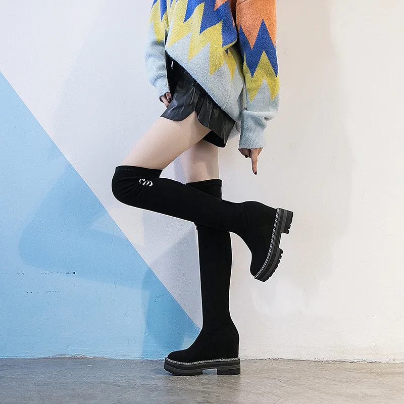

2019 Autumn And Winter New Style plus Velvet Elevator over-the-Knee Boots Children Korean-style Model with English Letters Foot