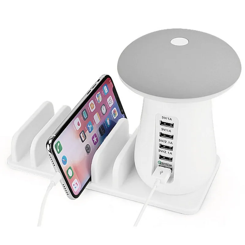 

5 USB Interface Charger Phone Holder Universal Mushroom Creative Shape Light Safe Practical Charger For samsung iphone xiaomi
