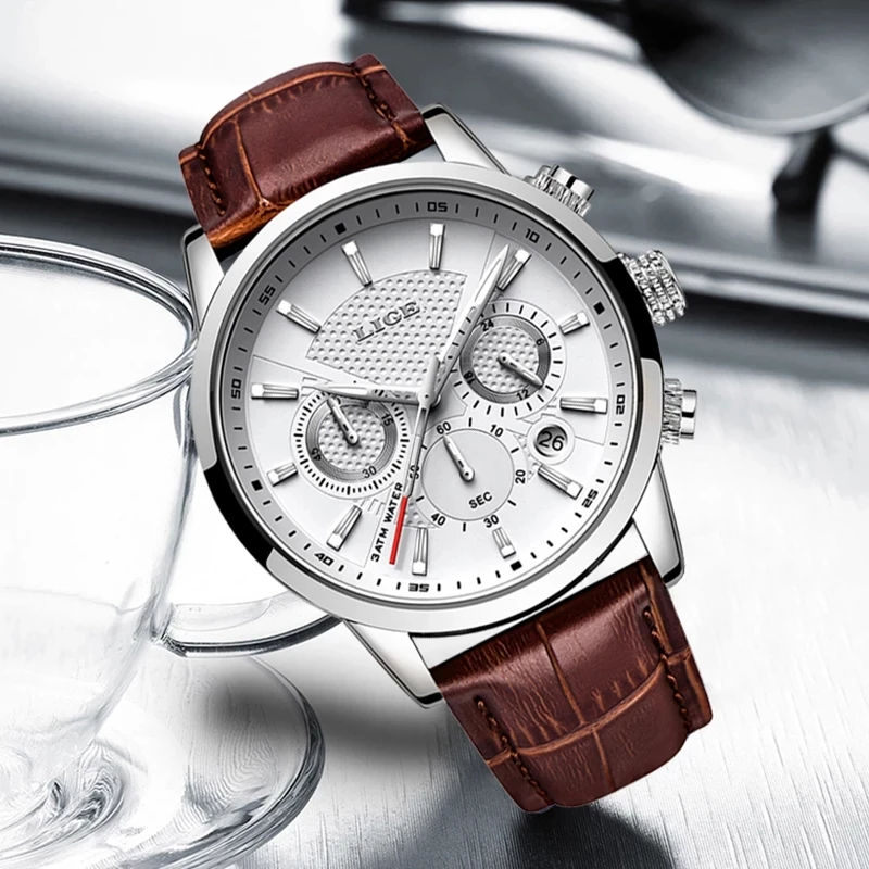 Watches Mens 2021 LIGE Top Brand Luxury Casual Leather Quartz Men's Watch Business Clock Male Sport Waterproof Date Chronograph