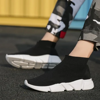 

Pop Fashion Man Shoes High Top Sock Sneakers Man Stretch Unisex Vulcanize Flats Brands Damping Socks Loafers Men Dad Shoes