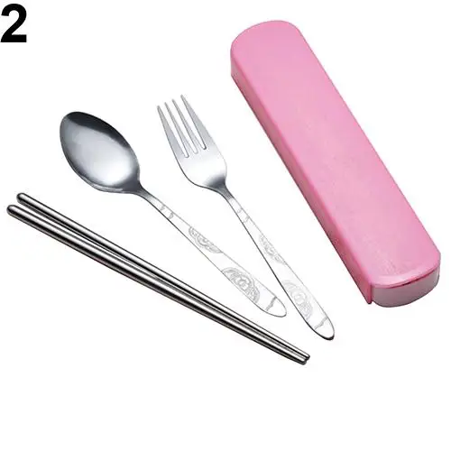 3 шт./компл. посуда набор столовых приборов Нержавеющая сталь, ложки, вилки, палочки дозирующая детская ложка для посуда набор чехол Комплект - Цвет: Pink