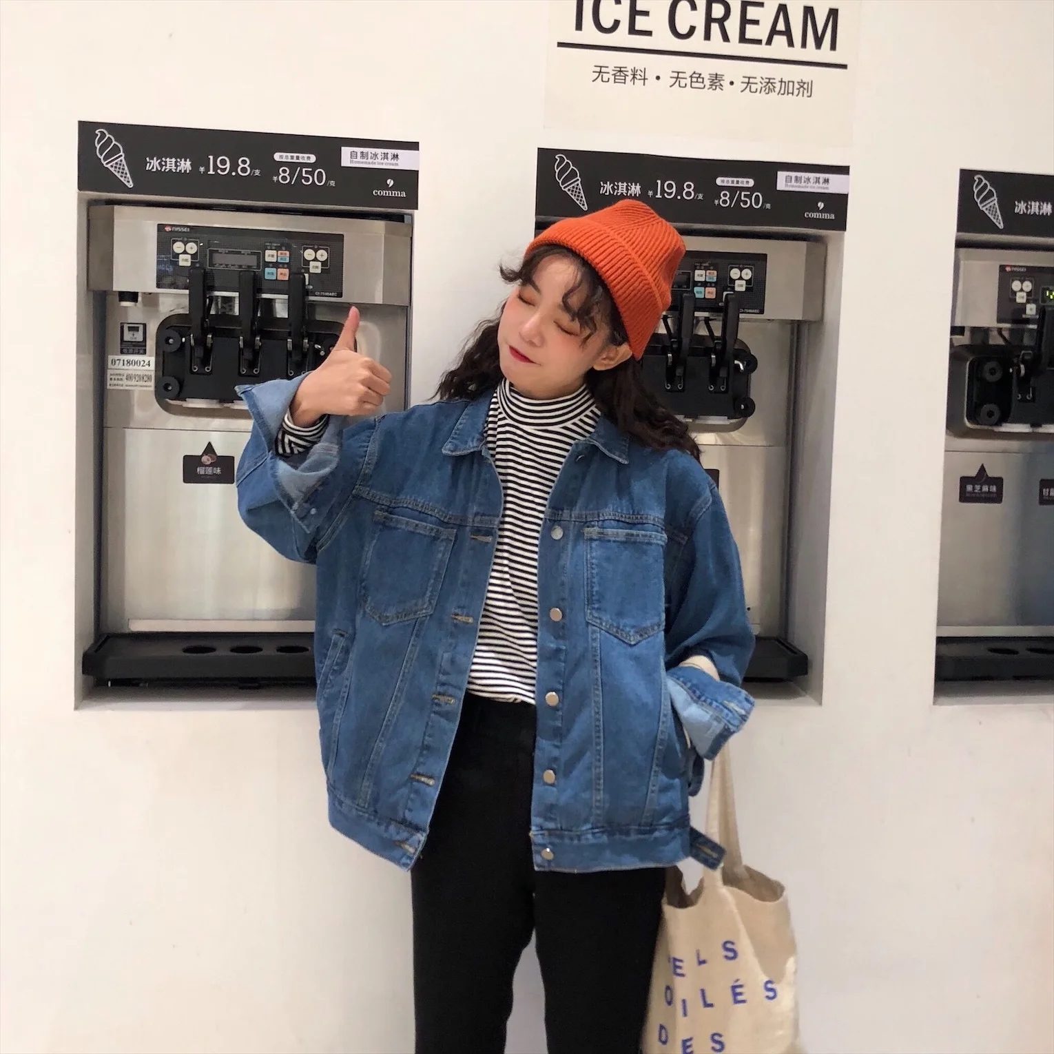 

Photo Shoot 2019 Spring New Style South Korea Cool Versatile Base-Dark Blue Jeans Coat Women's
