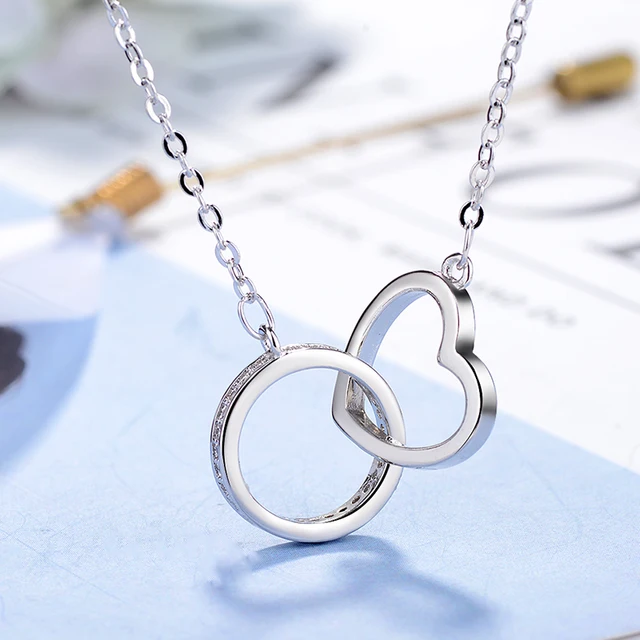 925 Sterling Silver Heart And Circle Interlock Pendant Necklace Colar de Prata for Girlfriend Valentine's Day Gift Fine Jewelry 1